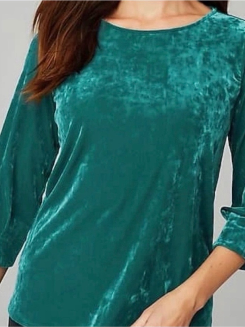 J. Jill Teal Velvet Crewneck 3/4 Sleeve Blouse